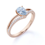 Contoured 1.50 Carat Teardrop Aquamarine and Split Shank Diamond Engagement Ring in Rose Gold