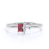 Petite 0.64 Carat Emerald Shape Lab Ruby and Diamond Vintage Engagement Ring in White Gold