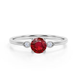 1.05 ct Round Lab-Created Ruby 3-Stone Vintage Engagement Ring