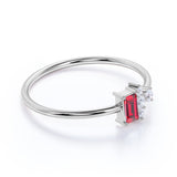 Petite 0.64 Carat Emerald Shape Lab Ruby and Diamond Vintage Engagement Ring in White Gold