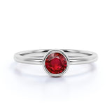 Vintage Bezel 1 Carat Round Shape Lab-Created Ruby and Solitaire Engagement Ring in White Gold