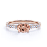 Surface Prong 1.50 Carat Egg Shaped Blush Pink Morganite and Diamond Parallel Engagement Ring in Rose Gold