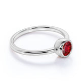 Vintage Bezel 1 Carat Round Shape Lab-Created Ruby and Solitaire Engagement Ring in White Gold
