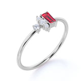 Petite 0.64 Carat Emerald Shape Lab Ruby and Diamond Vintage Engagement Ring in White Gold