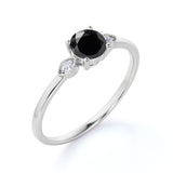 Limited Time Sale 1.35 Carat Round Shape Lab Black Diamond and 3 Stone Vintage Engagement Ring in White Gold