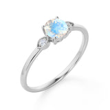 Limited Time Sale 1.35 Carat Round Shape Rainbow Moonstone and 3 Stone Diamond Vintage Engagement Ring in White Gold