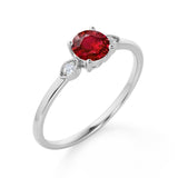 1.05 ct Round Lab-Created Ruby 3-Stone Vintage Engagement Ring