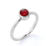 Vintage Bezel 1 Carat Round Shape Lab-Created Ruby and Solitaire Engagement Ring in White Gold