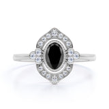 Huge 1.50 Carat Oval Shaped Lab Black Diamond and Antique Engagement Ring in White Gold