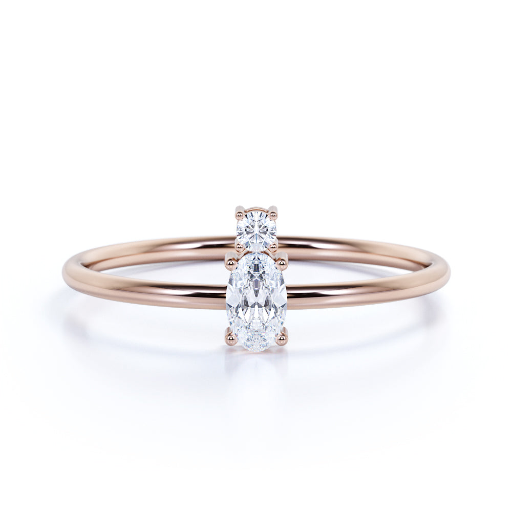 Vertical Two Stone Oval and Round Authentic Diamond Stack Wedding Band in Rose Gold