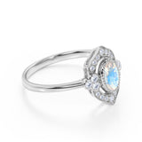 Huge 1.50 Carat Oval Shaped Blue Moonstone and Diamond Antique Engagement Ring in White Gold