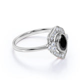 Huge 1.50 Carat Oval Shaped Lab Black Diamond and Antique Engagement Ring in White Gold