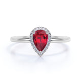 1.15 ct Pear Lab-Created Ruby Halo Engagement Ring