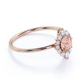 Elegant 0.75 Carat Round Pink Brown Morganite and Diamond Halo Dainty Engagement Ring in Rose Gold