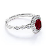 Large 2 Carat Elliptical Shape Lab Ruby and Diamond Art Deco Engagement Ring in White Gold