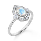 Huge 1.50 Carat Oval Shaped Blue Moonstone and Diamond Antique Engagement Ring in White Gold