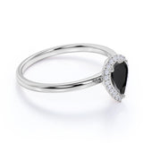Elegant 1.25 Carat Pear Created Lab Black Diamond and Pave Engagement Ring in White Gold