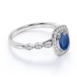 Large 1.5 Carat Elliptical Shape Teal Blue Lab-Created Sapphire and Diamond Art Deco Engagement Ring in White Gold