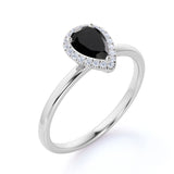 Elegant 1.25 Carat Pear Created Lab Black Diamond and Pave Engagement Ring in White Gold