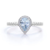 0.85 ct Teardrop Aquamarine Halo Engagement Ring