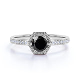 Unique Channel Set 1.50 Carat Round Lab Black Diamond and 6 Prong Engagement Ring in White Gold