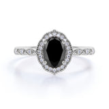 Massive 1.50 Carat Ovate Lab Black Diamond and Modern Art Deco Engagement Ring in White Gold
