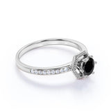 Unique Channel Set 1.50 Carat Round Lab Black Diamond and 6 Prong Engagement Ring in White Gold