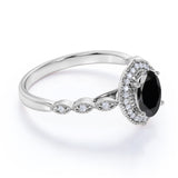 Massive 1.50 Carat Ovate Lab Black Diamond and Modern Art Deco Engagement Ring in White Gold