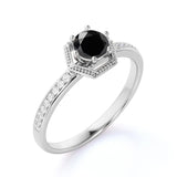 Unique Channel Set 1.50 Carat Round Lab Black Diamond and 6 Prong Engagement Ring in White Gold