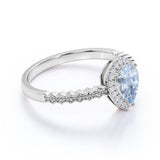0.85 ct Teardrop Aquamarine Halo Engagement Ring