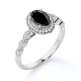 Massive 1.50 Carat Ovate Lab Black Diamond and Modern Art Deco Engagement Ring in White Gold