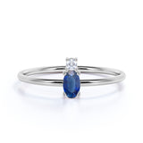 Minimalist Oval Cut Sky Blue Sapphire and 2 Stone Diamond Engagement Ring in White Gold
