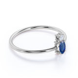 Minimalist Oval Cut Sky Blue Sapphire and 2 Stone Diamond Engagement Ring in White Gold