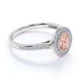 Big 1.50 Carat Round Shape Peachy Pink Morganite and Diamond Antique Milgrain Engagement Ring in White Gold