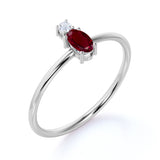 Minimalist Oval Cut Lab-Created Ruby and 2 Stone Diamond Engagement Ring in White Gold