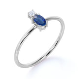 Minimalist Oval Cut Sky Blue Sapphire and 2 Stone Diamond Engagement Ring in White Gold