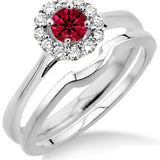 Unique 1.25 Carat Round Genuine Ruby and Moissanite Bridal Wedding Ring Set with Engagement Ring and Wedding Band in 18k Gold Over Silver