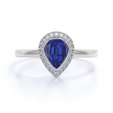Shared Prong 1.75 Carat Teardrop Natural Blue Sapphire and Diamond Pave Engagement Ring in White Gold
