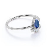 Dainty Bezel Set Pear Shape Peacock Blue Sapphire and Diamond Unique Engagement Ring in White Gold