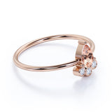 Dainty Bezel Set Set Pear Shape Pinkish Orange Morganite and Diamond Unique Engagement Ring in Rose Gold
