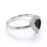 Bezel Setting Shared Prong 1.25 Carat Teardrop Lab Lab Black Diamond and Pave Engagement Ring in White Gold