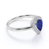 Shared Prong 1.75 Carat Teardrop Natural Blue Sapphire and Diamond Pave Engagement Ring in White Gold