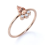 Dainty Bezel Set Set Pear Shape Pinkish Orange Morganite and Diamond Unique Engagement Ring in Rose Gold