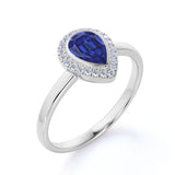 Shared Prong 1.75 Carat Teardrop Natural Blue Sapphire and Diamond Pave Engagement Ring in White Gold