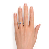 Dainty Bezel Set Pear Shape Peacock Blue Sapphire and Diamond Unique Engagement Ring in White Gold