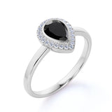 Bezel Setting Shared Prong 1.25 Carat Teardrop Lab Lab Black Diamond and Pave Engagement Ring in White Gold