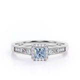 Infinity Milgrain - 1.15 Carat Princess Cut Aquamarine - Petite Pave Channel - Halo Engagement Ring in White Gold