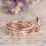 1.50 Carat Pear Cut Real Morganite Art Deco Trio Bridal Set in 18k Rose Gold over Silver