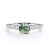 Decorative Basket 0.75 carat Round Moss Agate and Moissanite Engagement Ring in White Gold