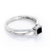 Twisted and Split Pinched Shank 0.65 carat Princess Black Diamonds Elegant Engagement Ring in White Gold